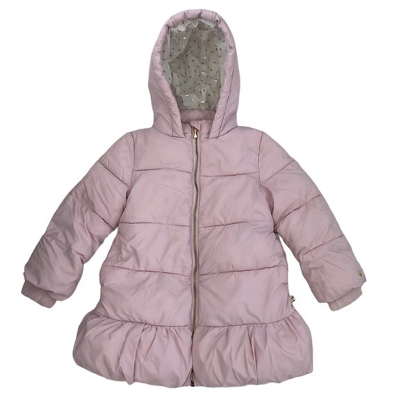 $250 Kate Spade New York Girl's Pink Stand Collar Rosette Puffer Jacket
